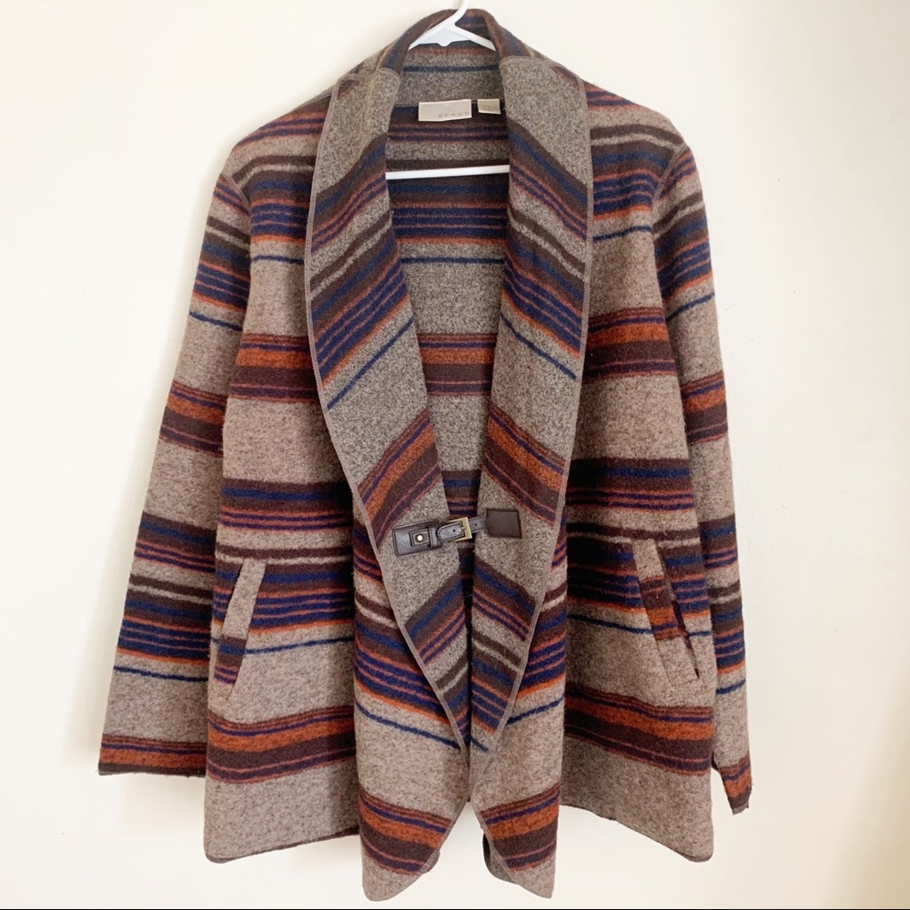 Kenar Wool Blend Buckle Drape Stripe Poncho Sweater Women’s Size XL
